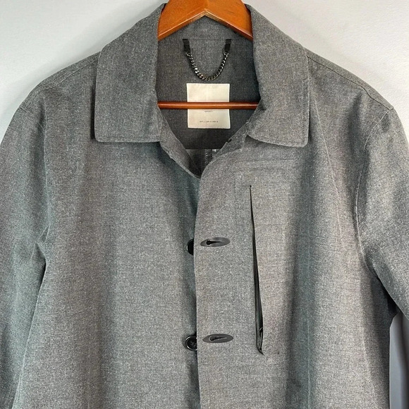 MANGO MAN Charcoal Grey Waterproof Trench Coat Button Front Zippered Pockets M - Picture 3 of 14